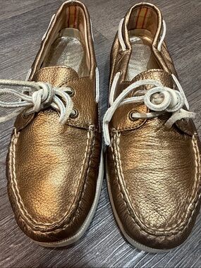 Sperry Top-Sider Metallic Bronze Boat Shoes with White Laces